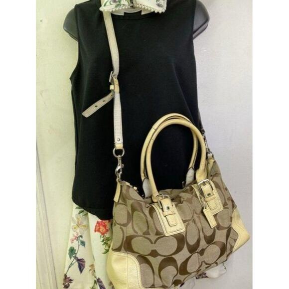 coach bag cream black fabric tote - Picture 7 of 10